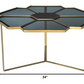 34" Black and Gold Glass and Iron Free Form Frame Coffee Table