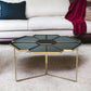 34" Black and Gold Glass and Iron Free Form Frame Coffee Table