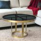 32" Black and Gold Glass and Iron Round Frame Coffee Table