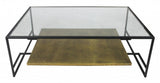 54" Clear and Black Glass and Iron Floor Shelf Coffee Table With Shelf