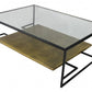 54" Clear and Black Glass and Iron Floor Shelf Coffee Table With Shelf
