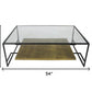 54" Clear and Black Glass and Iron Floor Shelf Coffee Table With Shelf