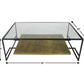 54" Clear and Black Glass and Iron Floor Shelf Coffee Table With Shelf