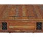 60" Green and Brown Solid Wood Distressed Lift Top Solid Coffee Table