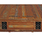 60" Green and Brown Solid Wood Distressed Lift Top Solid Coffee Table