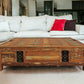 60" Green and Brown Solid Wood Distressed Lift Top Solid Coffee Table