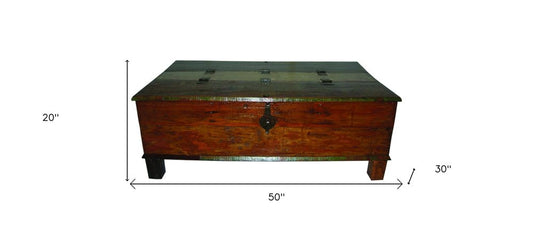 50" Brown Solid Wood Distressed Lift Top Coffee Table