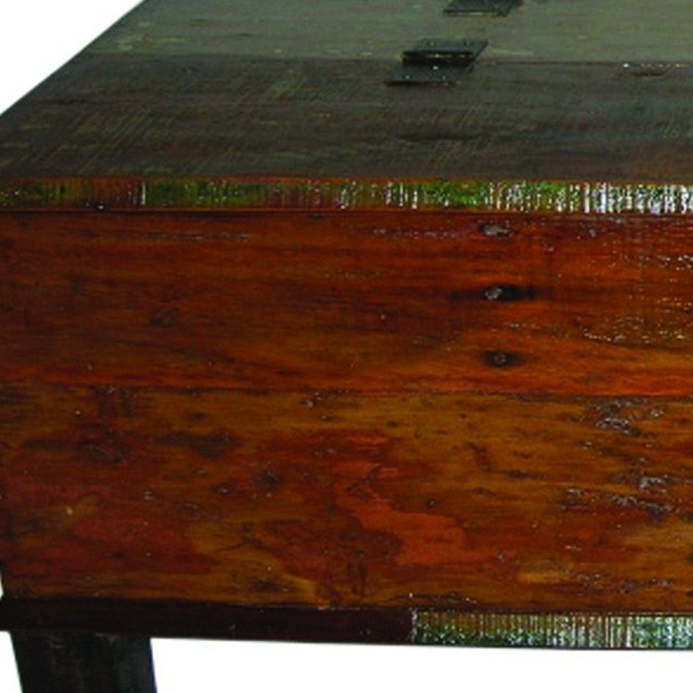 50" Brown Solid Wood Distressed Lift Top Coffee Table