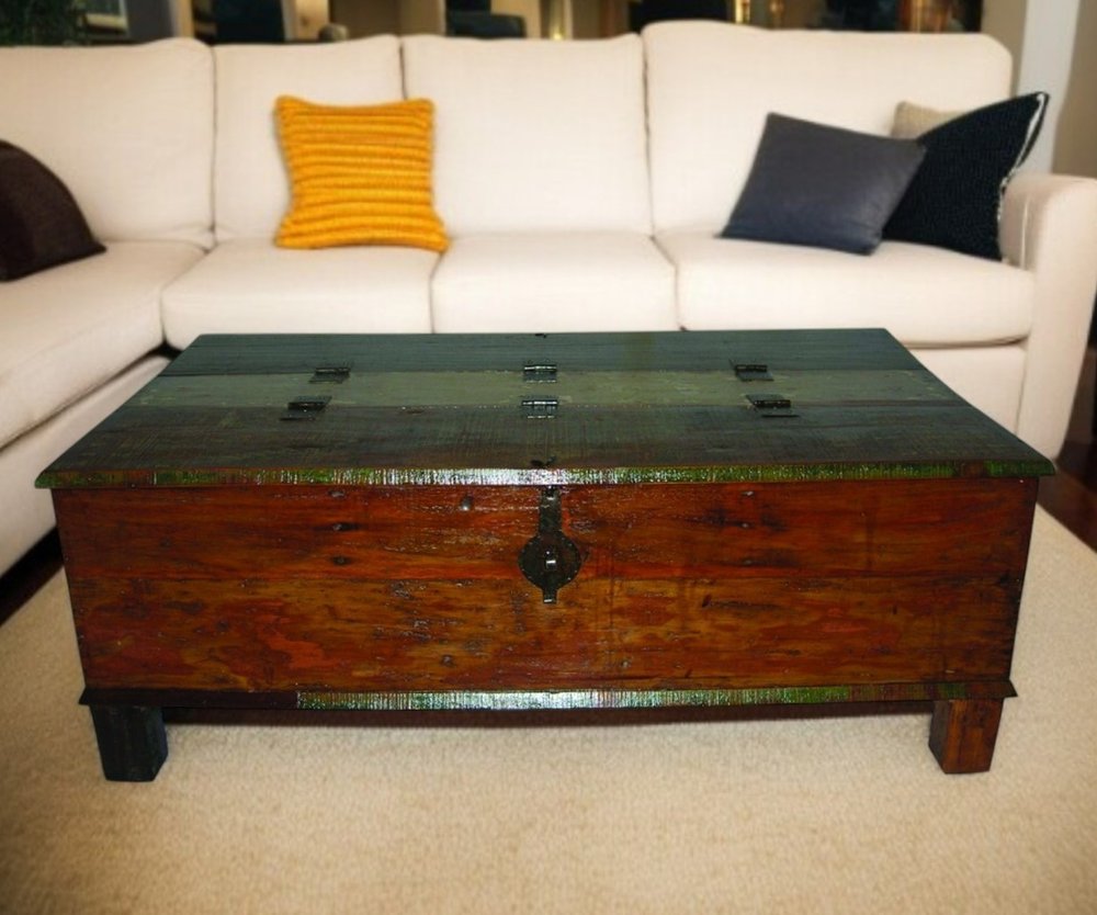 50" Brown Solid Wood Distressed Lift Top Coffee Table