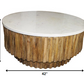 42" Ivory and Natural Genuine Marble and Solid Wood Round Solid Coffee Table