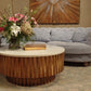 42" Ivory and Natural Genuine Marble and Solid Wood Round Solid Coffee Table