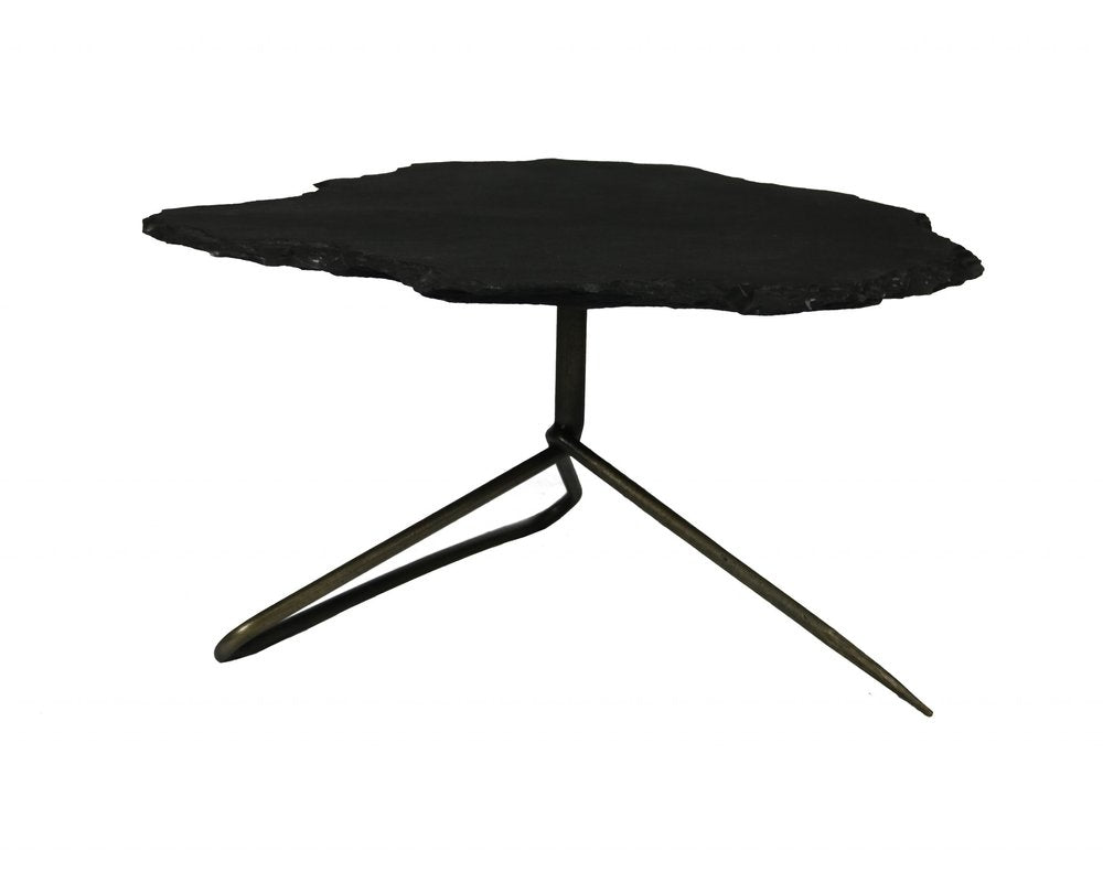 Set of Two Brown Stone and Iron Free Form Bunching Coffee Tables