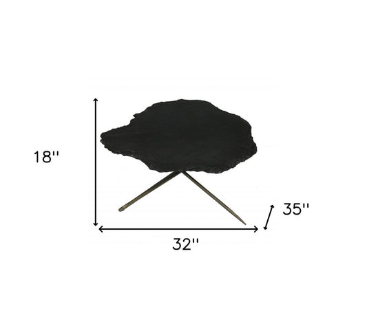 Set of Two Brown Stone and Iron Free Form Bunching Coffee Tables