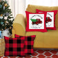 Set of Four Red Black and White Farm Fresh Christmas Tree Holiday Red Truck Plaid Fabric Throw Pillows