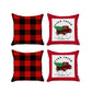 Set of Four Red Black and White Farm Fresh Christmas Tree Holiday Red Truck Plaid Fabric Throw Pillows