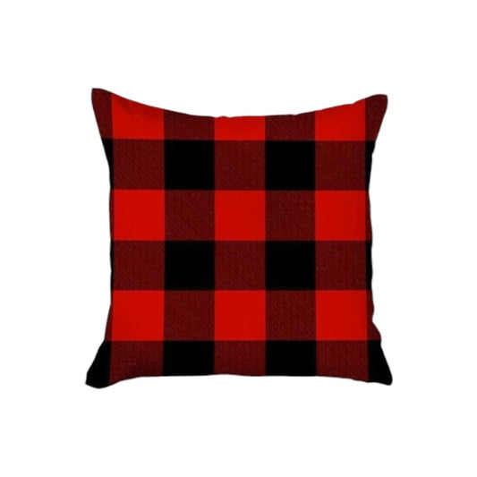 Set of Four Red Black and White Farm Fresh Christmas Tree Holiday Red Truck Plaid Fabric Throw Pillows