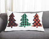 Christmas Tree Trio Plaid Lumbar Throw Pillow