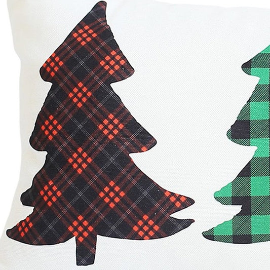 Christmas Tree Trio Plaid Lumbar Throw Pillow