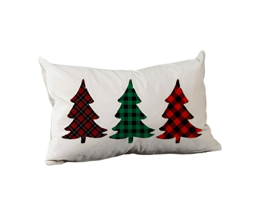 Set of 2 Christmas Tree Trio Plaid Lumbar Throw Pillows
