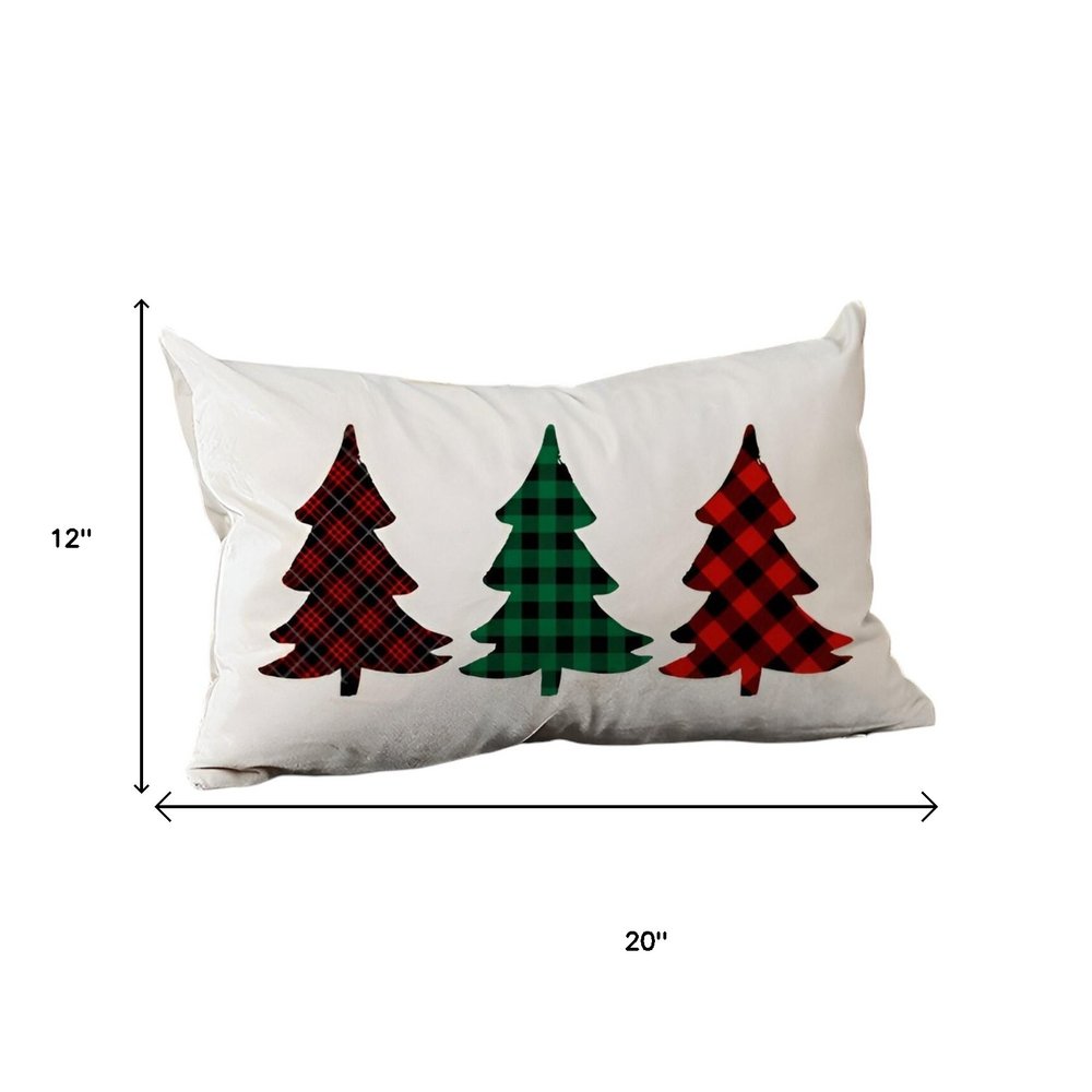 Set of 2 Christmas Tree Trio Plaid Lumbar Throw Pillows