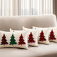 Set of Four 12" X 20" White Red and Green Christmas Trees Plaid Fabric Lumbar Throw Pillows