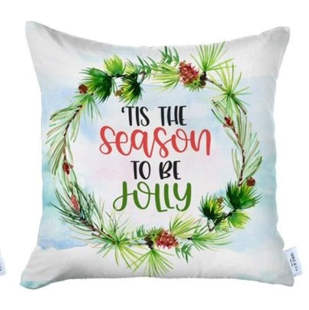 Set of Four Green Christmas Christmas Tree Fabric Throw Pillow Covers