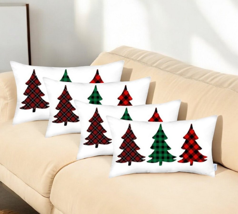 Set of 4 Christmas Tree Trio Plaid Lumbar Pillow Covers