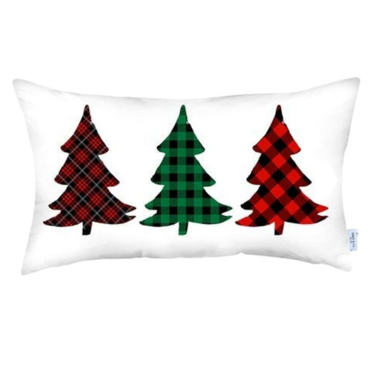 Set of 4 Christmas Tree Trio Plaid Lumbar Pillow Covers