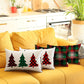 Set of Four Green Red And Black Christmas Christmas Trees Fabric Lumbar Throw Pillow Covers