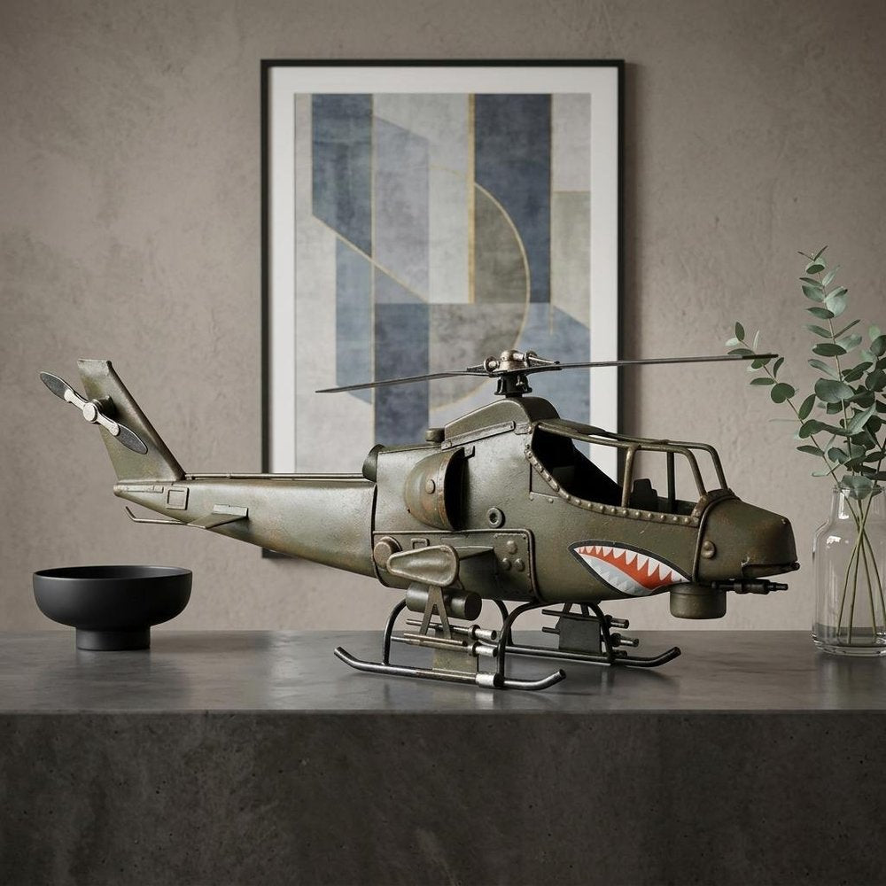 5" Green Metal Hand Painted Model Airplane Tabletop Sculpture