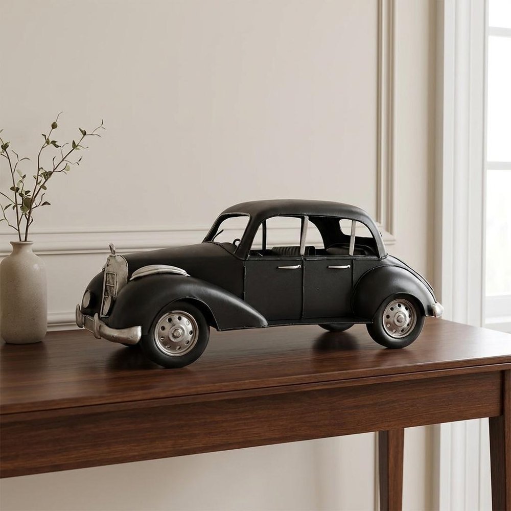 5" Gray Metal Hand Painted Model Car Tabletop Sculpture