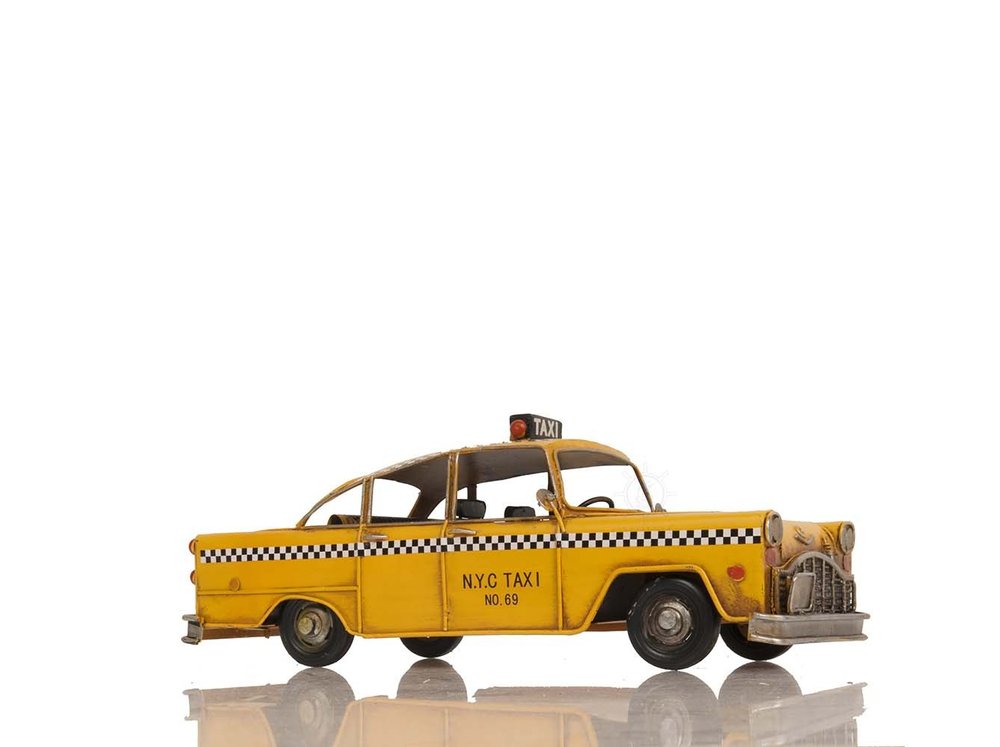 13" Yellow Metal Hand Painted NYC Taxi Tabletop Sculpture