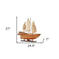 25" Wood Brown Solid Wood Hand Painted Model Boat Tabletop Sculpture