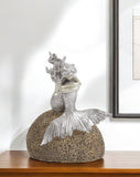 10" Brown and Silver Contemplative Mermaid Resin Tabletop Sculpture