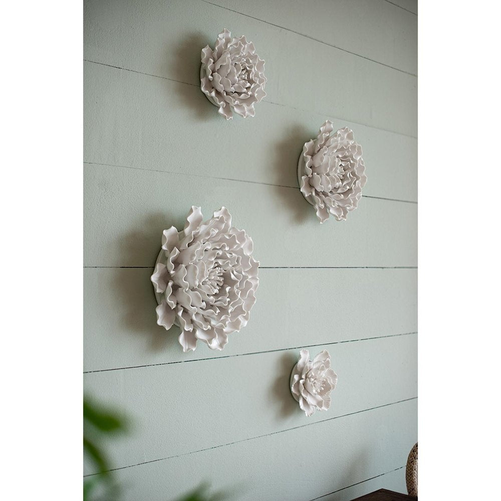 9" Off White Ceramic Flower Hanging Dimensional Sculpture