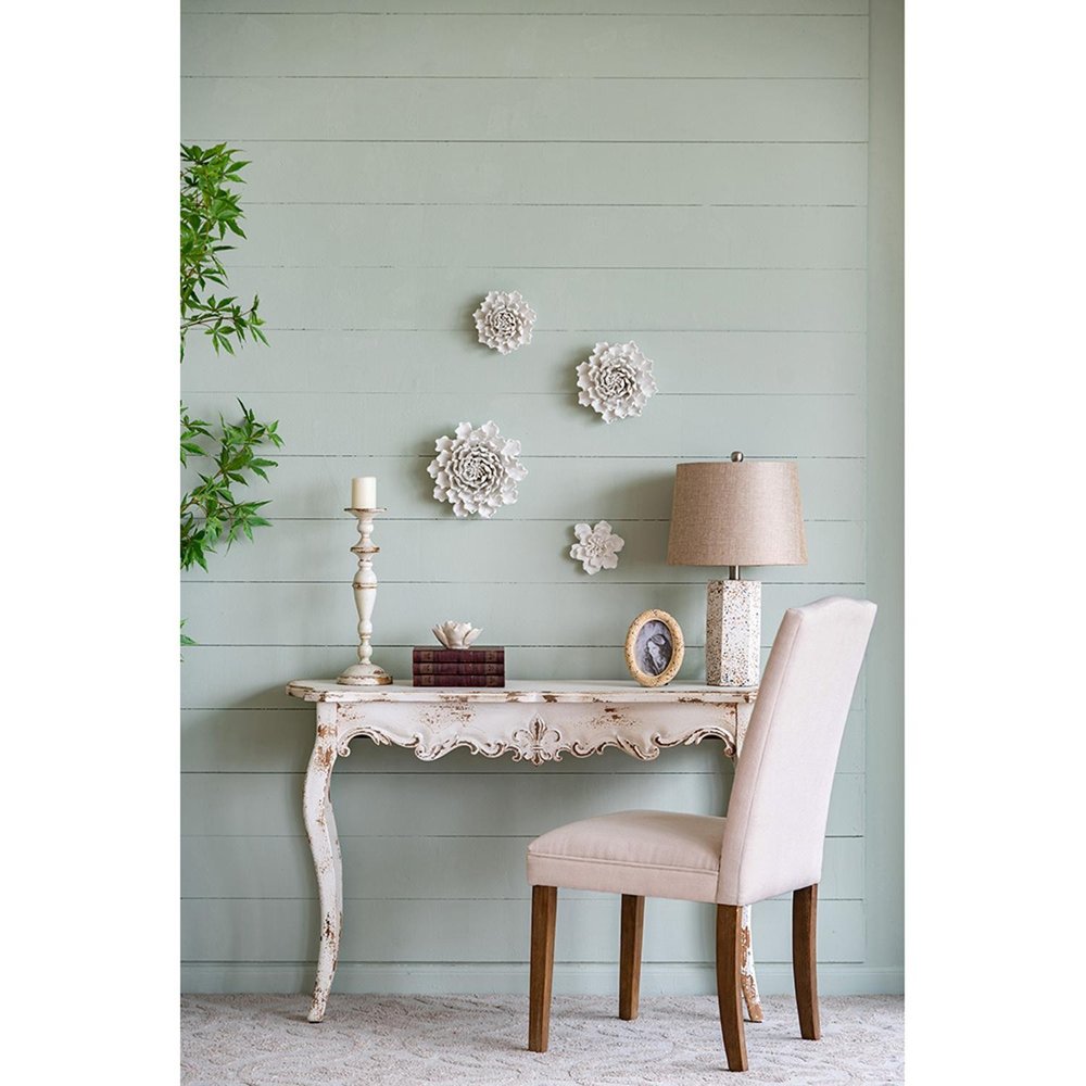 9" Off White Ceramic Flower Hanging Dimensional Sculpture