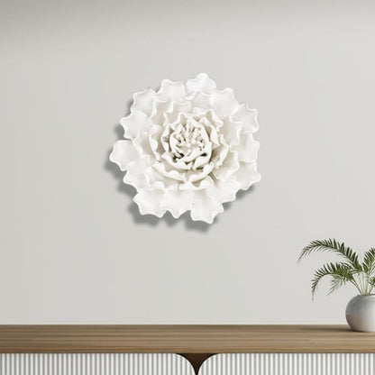 6" Off White Ceramic Flower Hanging Dimensional Sculpture