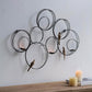 32" Black And Gold Metal Circles And Birds Hanging Sculpture With Votive Holders