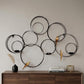 32" Black And Gold Metal Circles And Birds Hanging Sculpture With Votive Holders