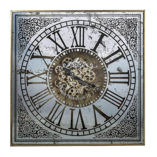 32" Gold And Silver Metal Analog Distressed Square Wall Clock