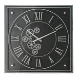 24" Black and Silver Vintage Style Gears Square Wall Clock