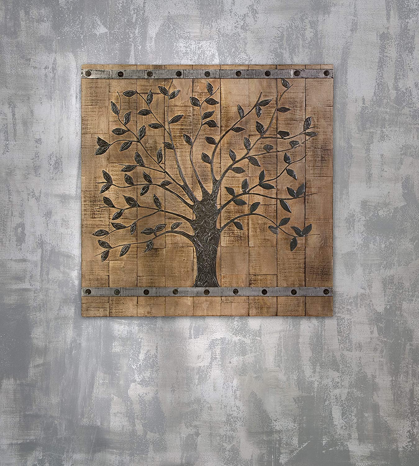 36" X 2" Brown Mango Wood Square Hanging Tapestry