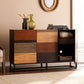 52" Brown Gray And Black Patch Three Door Sideboard Cabinet