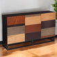 52" Brown Gray And Black Patch Three Door Sideboard Cabinet