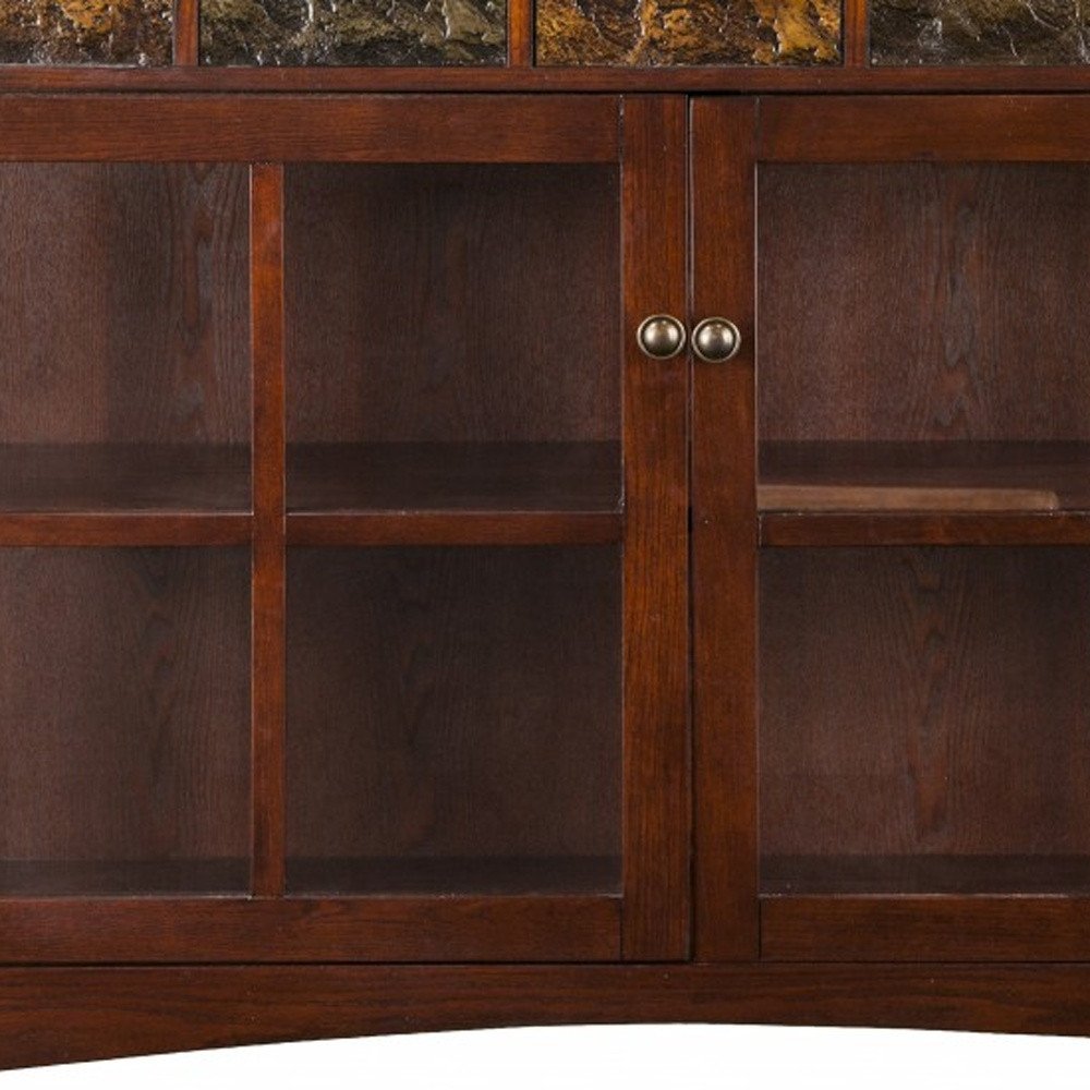 44" Brown Wood With Glass Sideboard with Two Doors