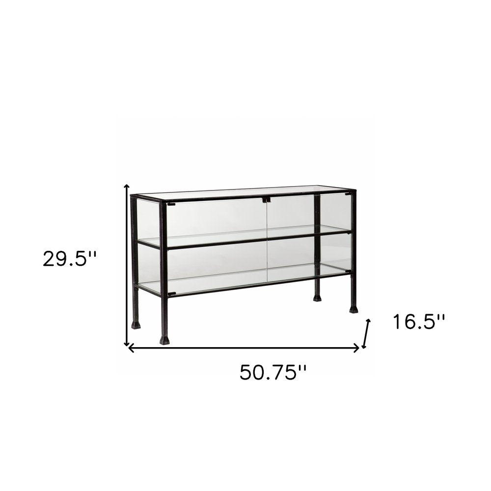 Rustic Black and Glass Double Door Cabinet