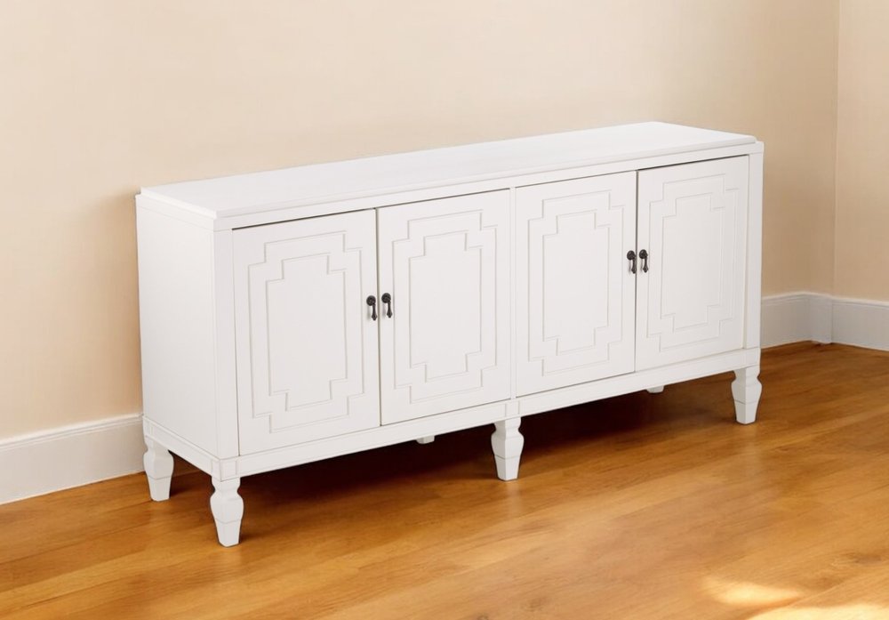 64" White Solid Wood Sideboard with Four Doors