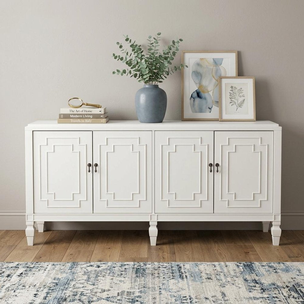 64" White Solid Wood Sideboard with Four Doors