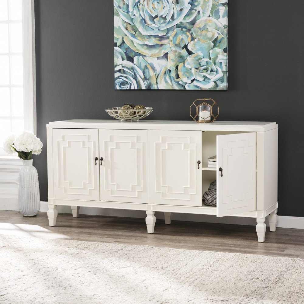 64" White Solid Wood Sideboard with Four Doors