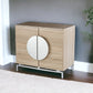32" Natural and Chrome Mirrored Circle Double Door Bar Cabinet